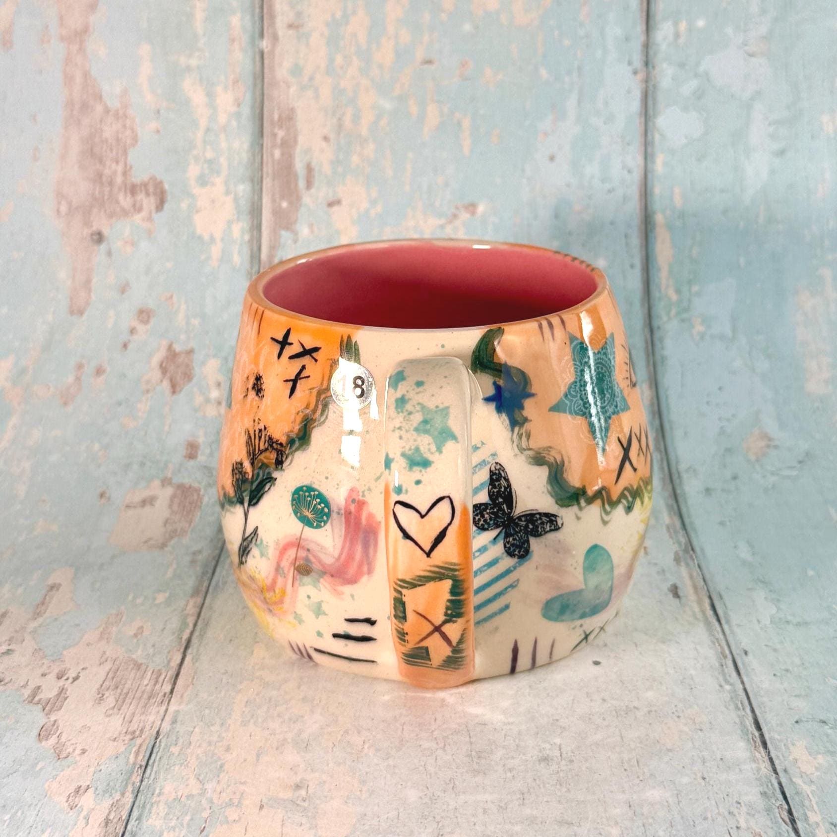 Orange Collage Mug, Handmade Ceramic Cup