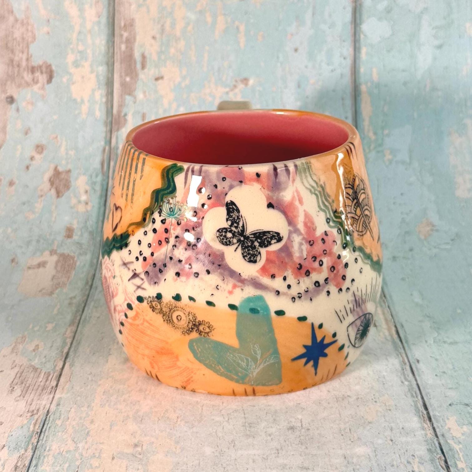 Orange Collage Mug, Handmade Ceramic Cup