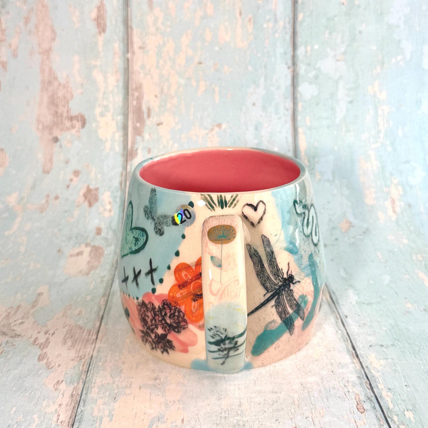 Blue Collage Mug, Handmade Ceramic Cup