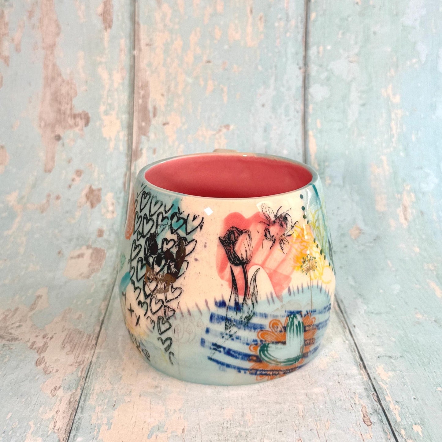 Blue Collage Mug, Handmade Ceramic Cup