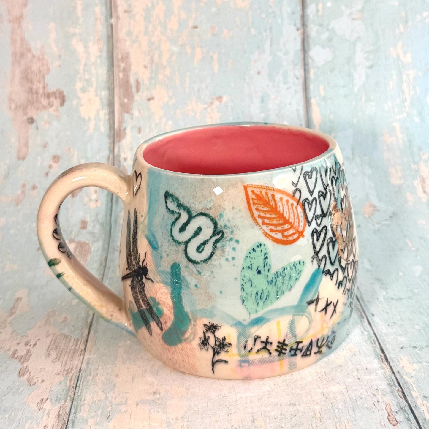 Blue Collage Mug, Handmade Ceramic Cup