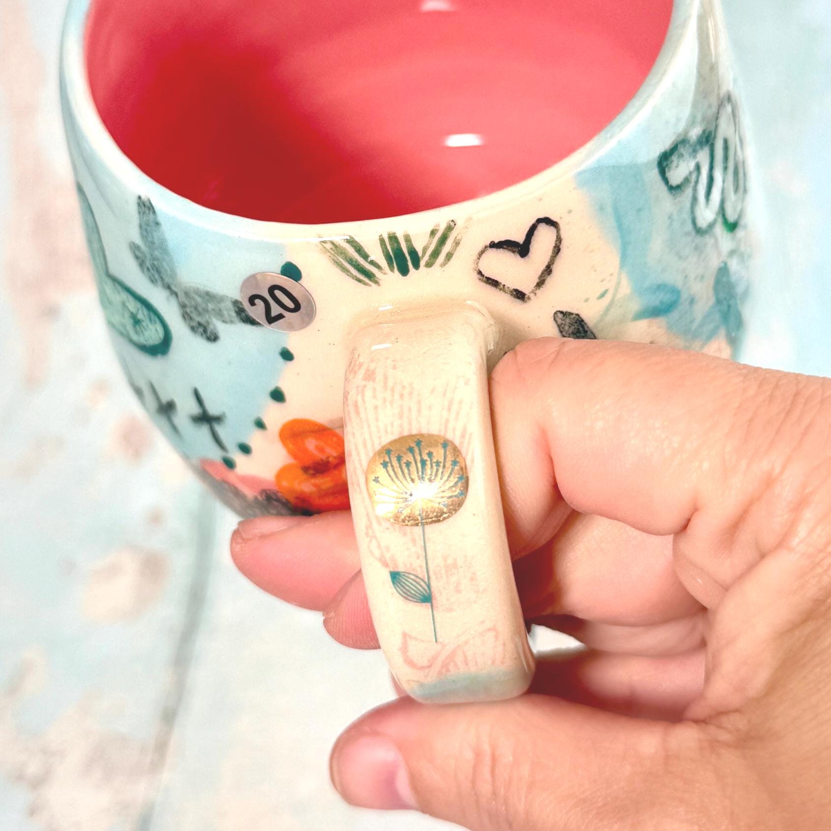 Blue Collage Mug, Handmade Ceramic Cup