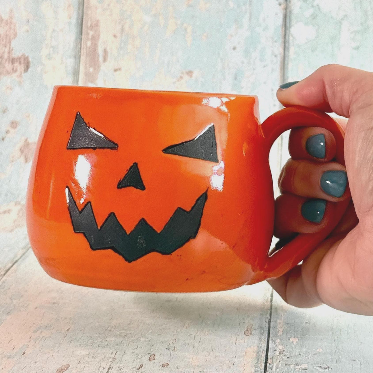 Orange Halloween Pumpkin, Jack O Lantern Mug, Large Ceramic Cup