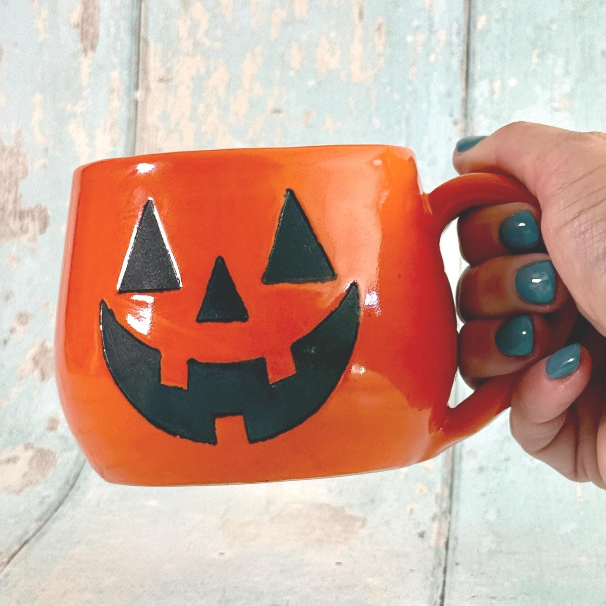 Orange Halloween Pumpkin, Jack O Lantern Mug, Large Ceramic Cup