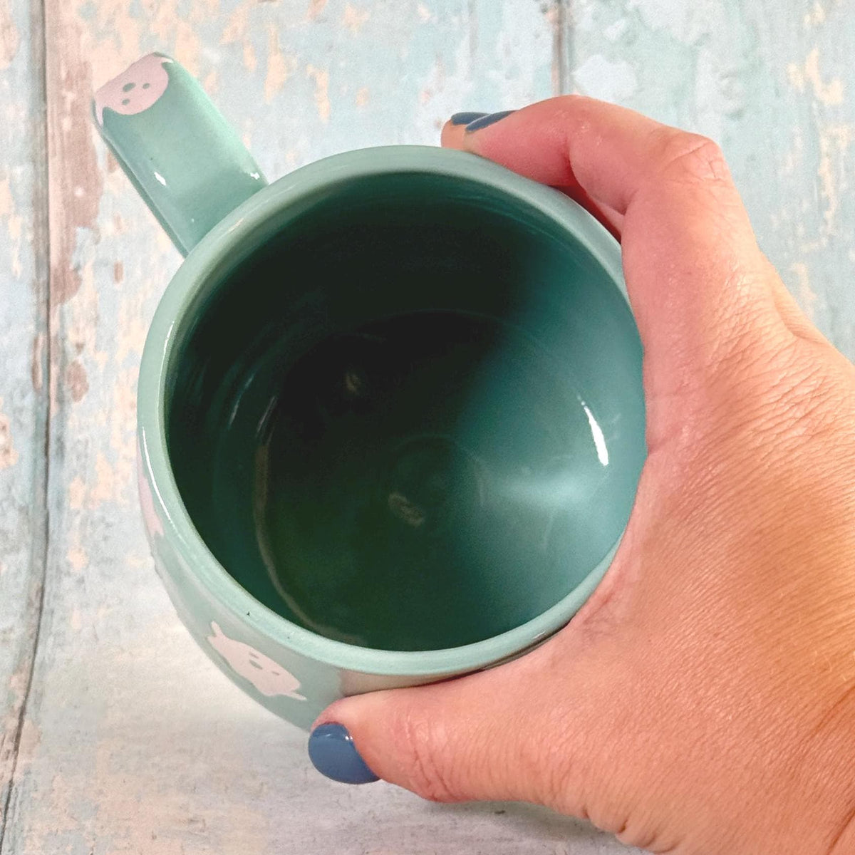Turquoise Ghost Mug, Handmade Ceramic Cup, Spooky Halloween Mug