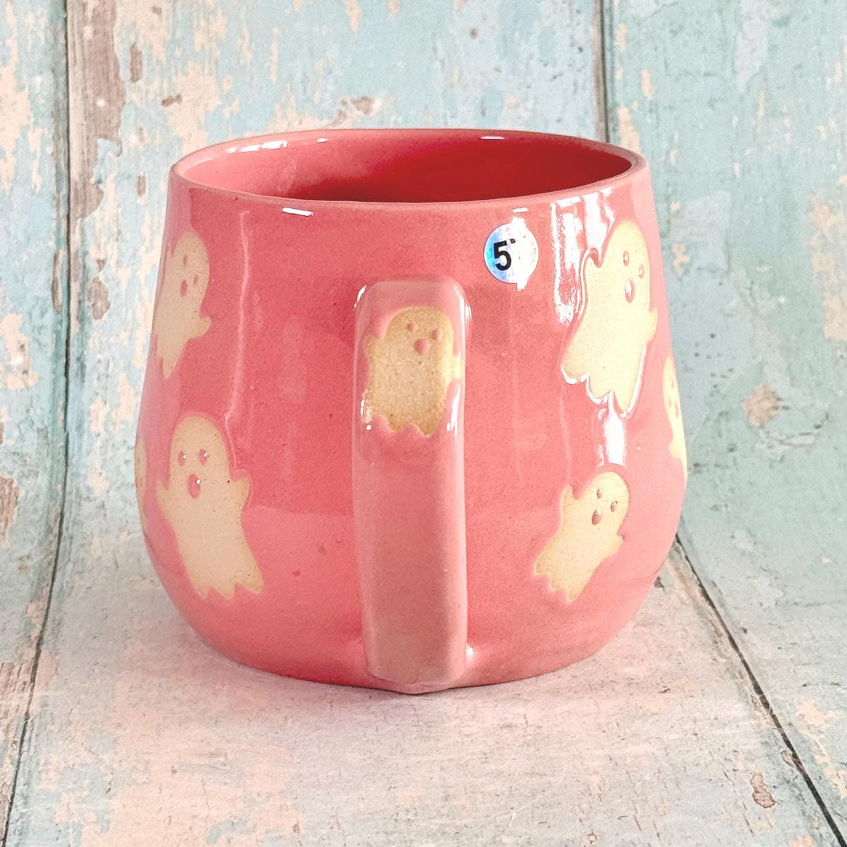 Pink Ghost Mug, Handmade Ceramic Cup, Spooky Halloween Mug