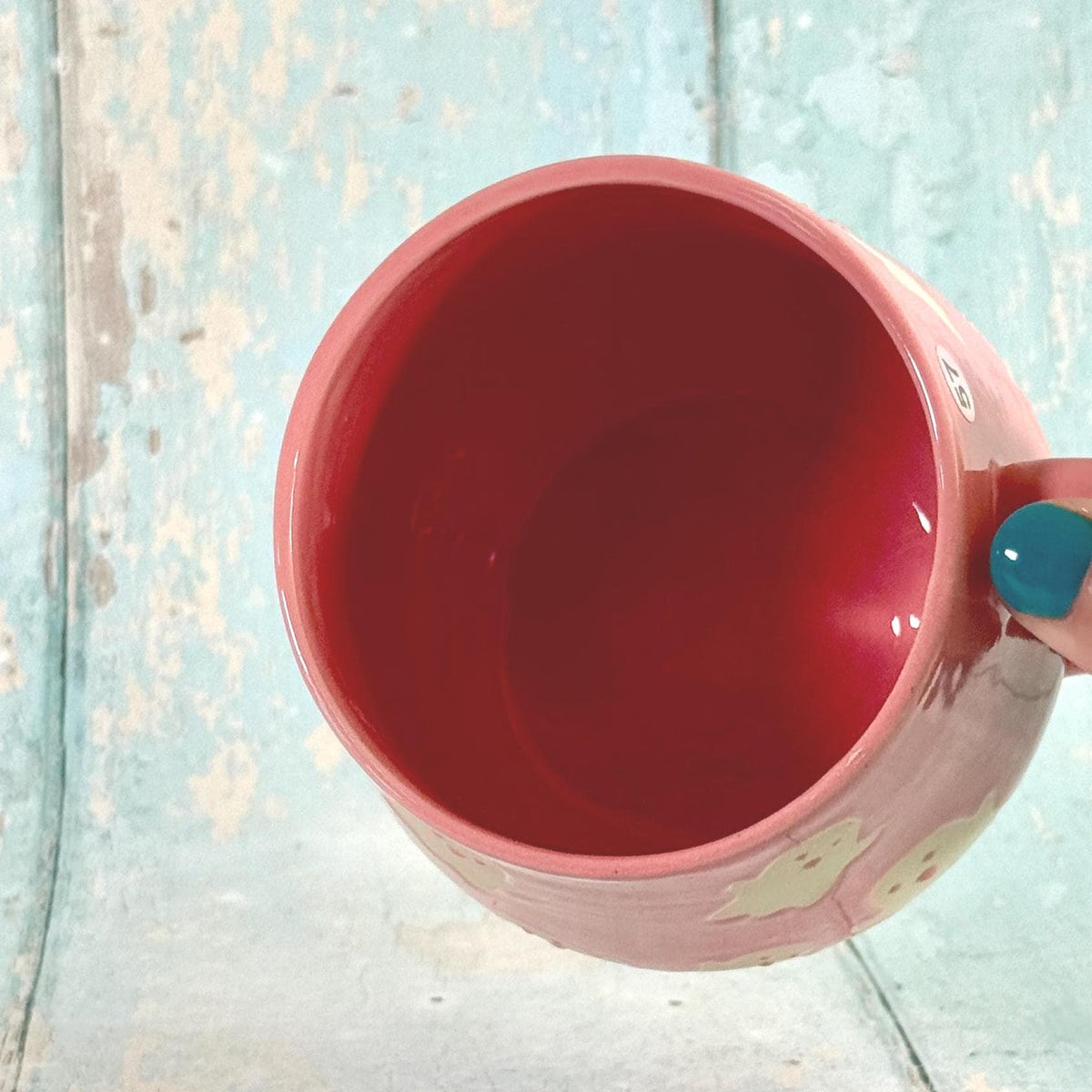 Pink Ghost Mug, Handmade Ceramic Cup, Spooky Halloween Mug