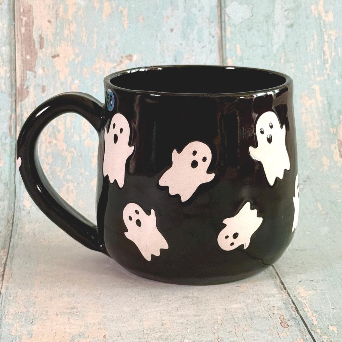 Black Ghost Mug, Handmade Ceramic Cup, Spooky Halloween Mug