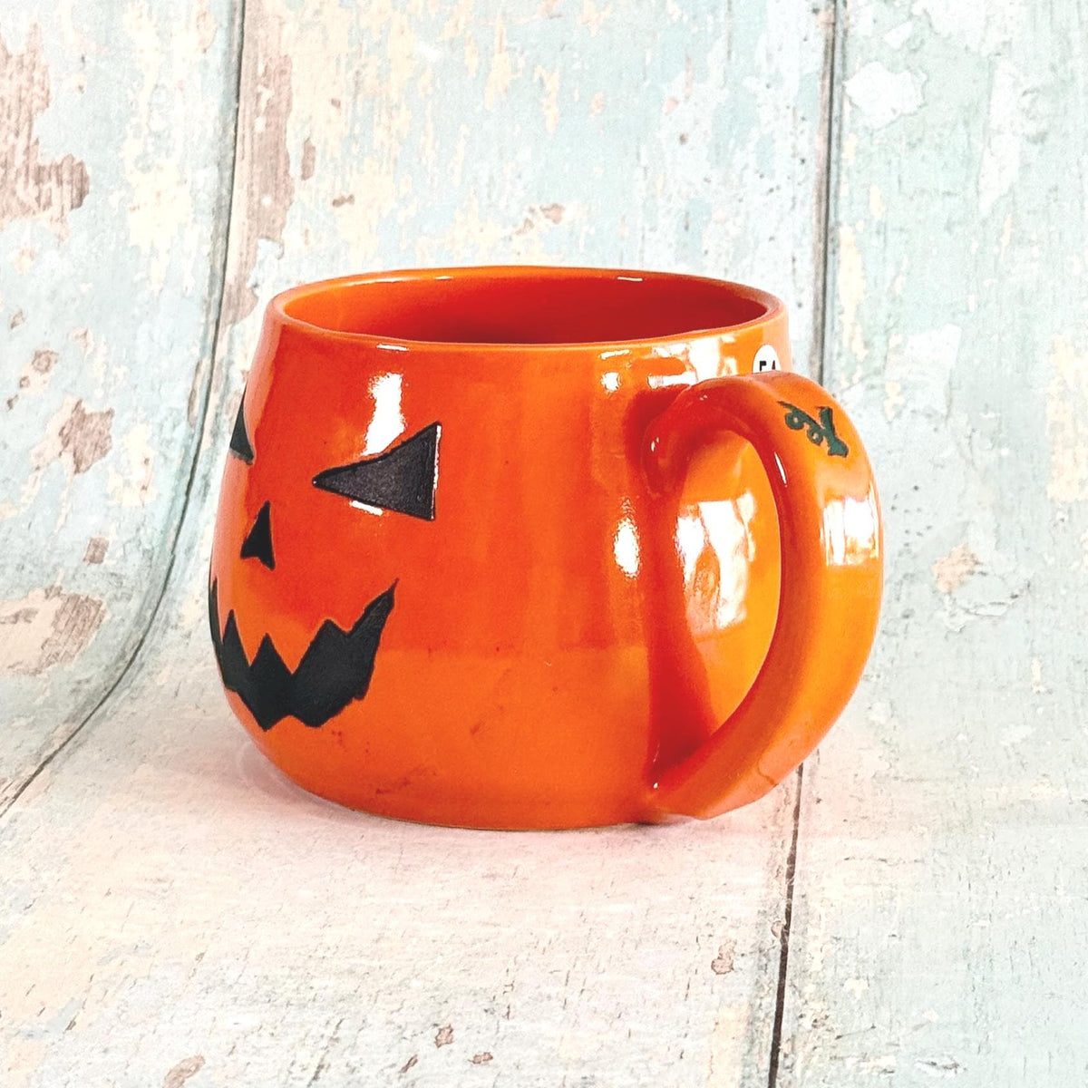 Orange Halloween Pumpkin, Jack O Lantern Mug, Large Ceramic Cup