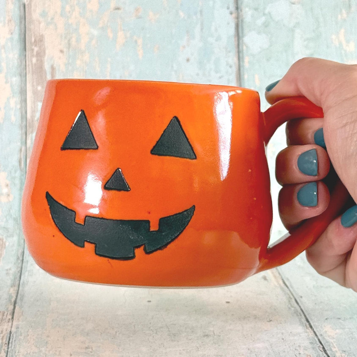 Orange Halloween Pumpkin, Jack O Lantern Mug, Large Ceramic Cup - Second