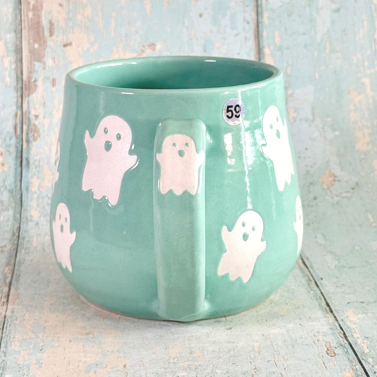 Turquoise Ghost Mug, Handmade Ceramic Cup, Spooky Halloween Mug