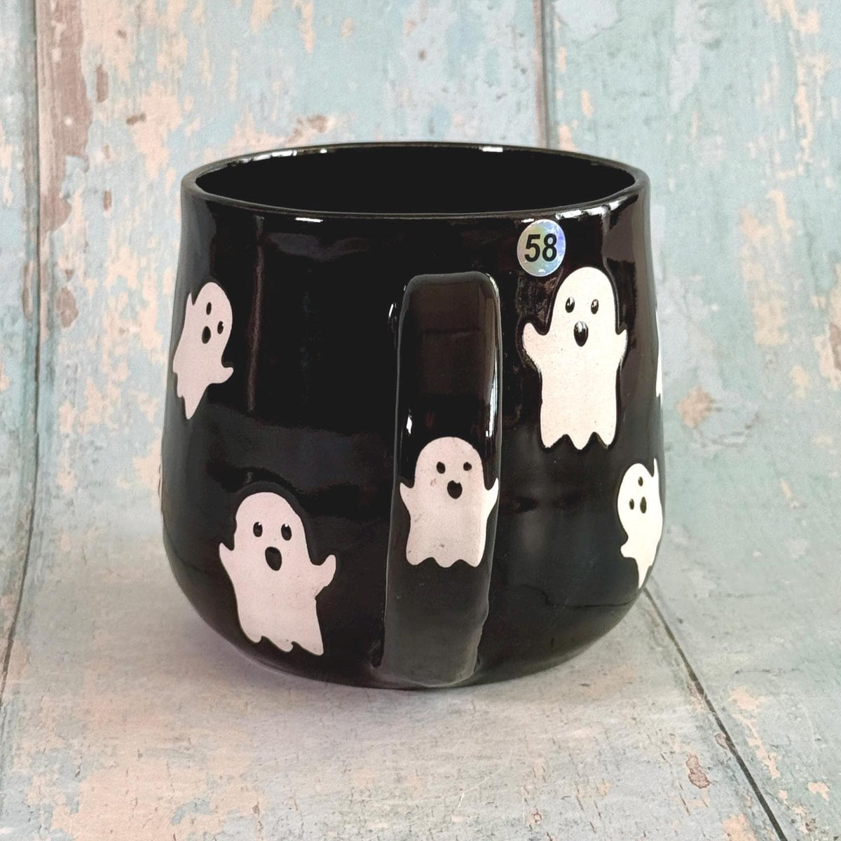 Black Ghost Mug, Handmade Ceramic Cup, Spooky Halloween Mug