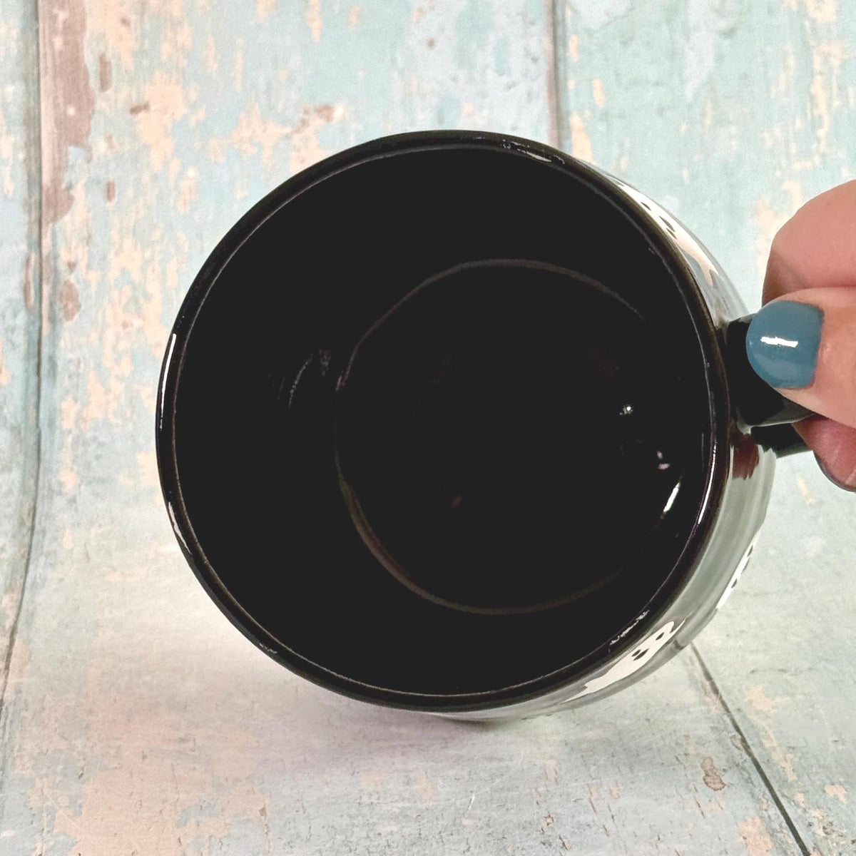 Black Ghost Mug, Handmade Ceramic Cup, Spooky Halloween Mug