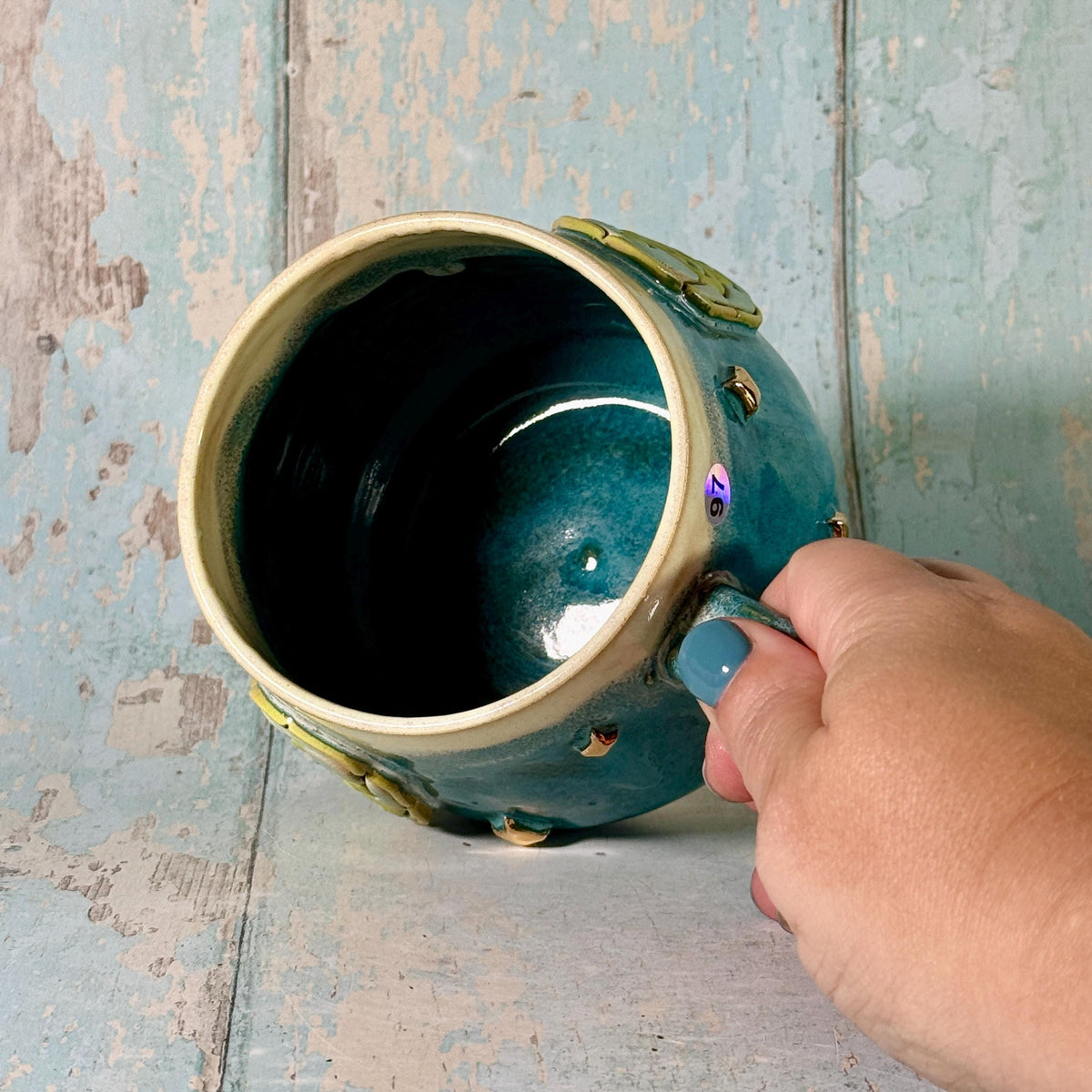 Teal Green Snake Mug, Handmade Ceramic Cup