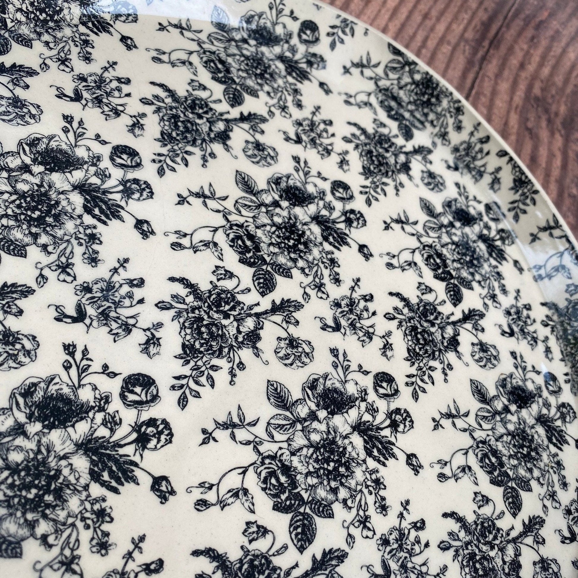 Large black and White Floral Platter - FJD Ceramics