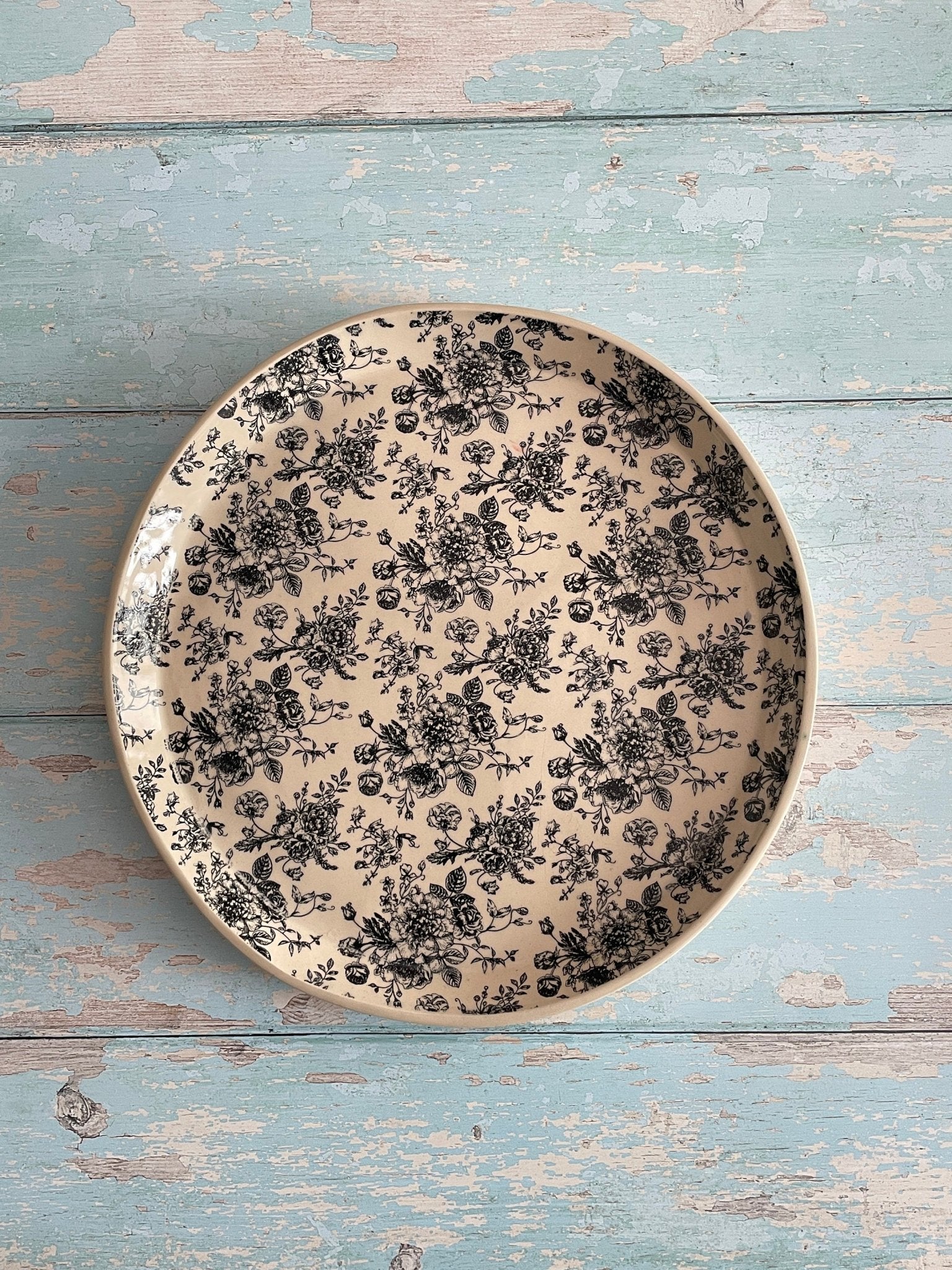 Large black and White Floral Platter - FJD Ceramics