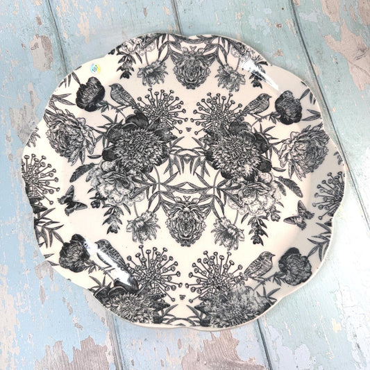 Large black and White Floral Platter - FJD Ceramics