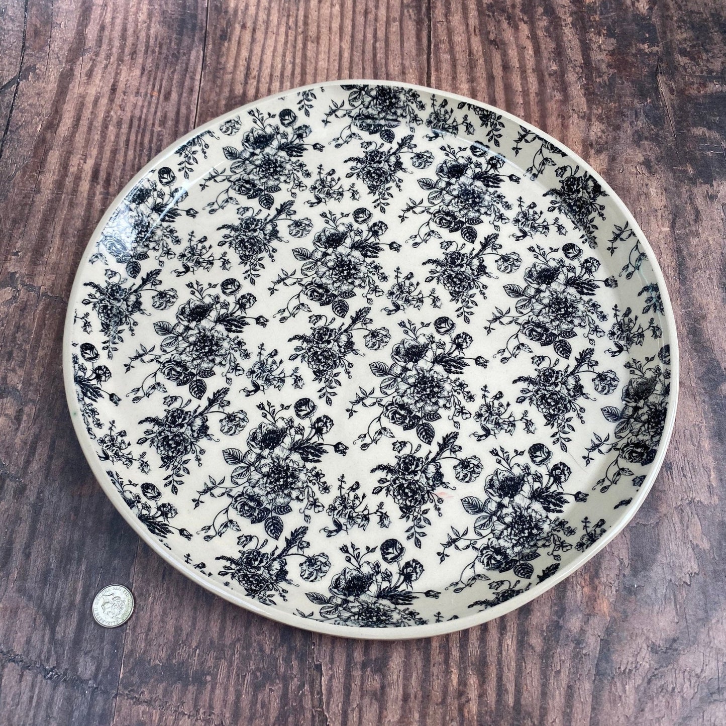 Large black and White Floral Platter - FJD Ceramics