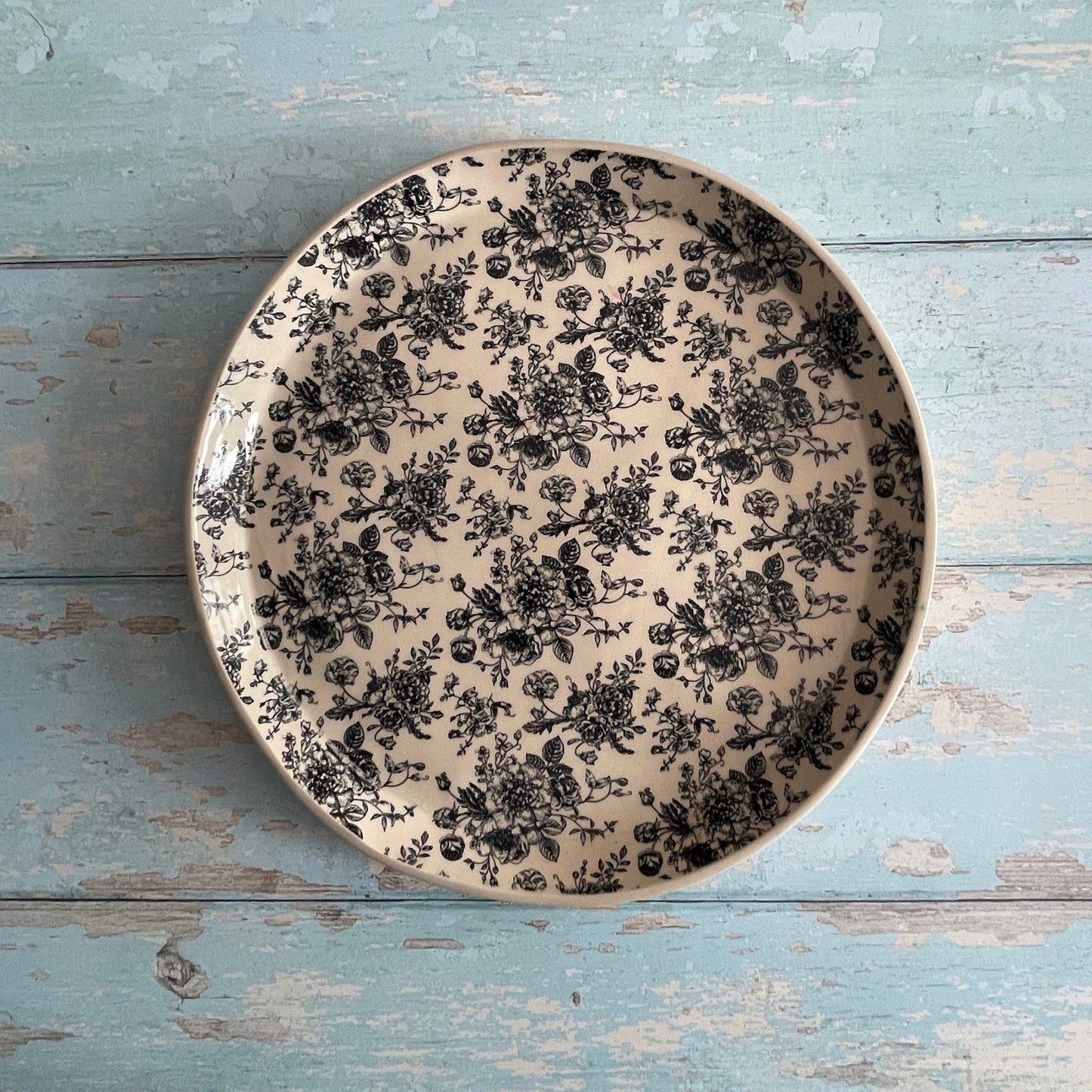 Large black and White Floral Platter - FJD Ceramics