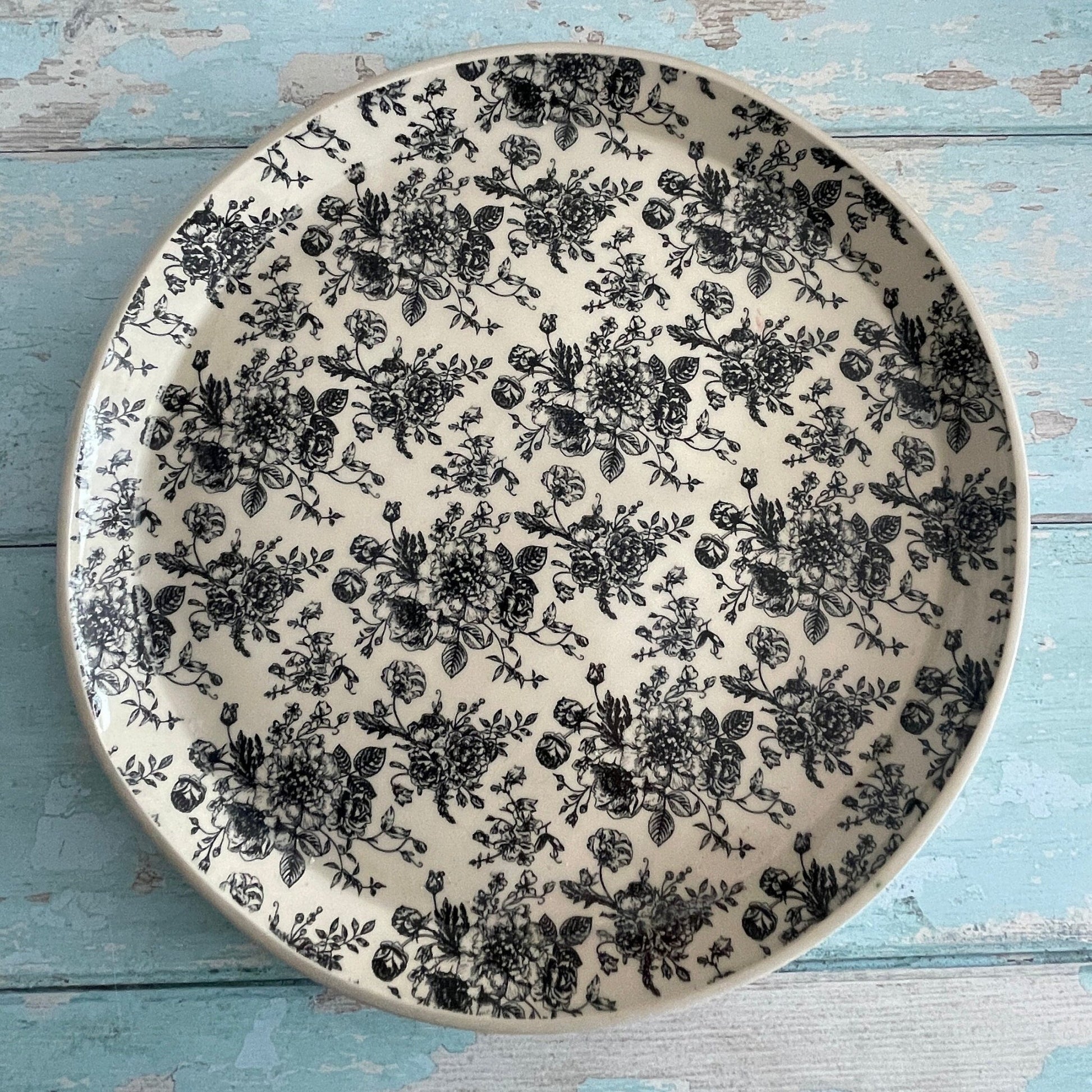 Large black and White Floral Platter - FJD Ceramics