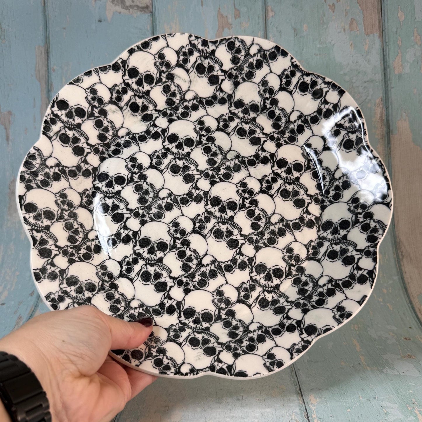 Large Black and White Skull Bowl - FJD Ceramics