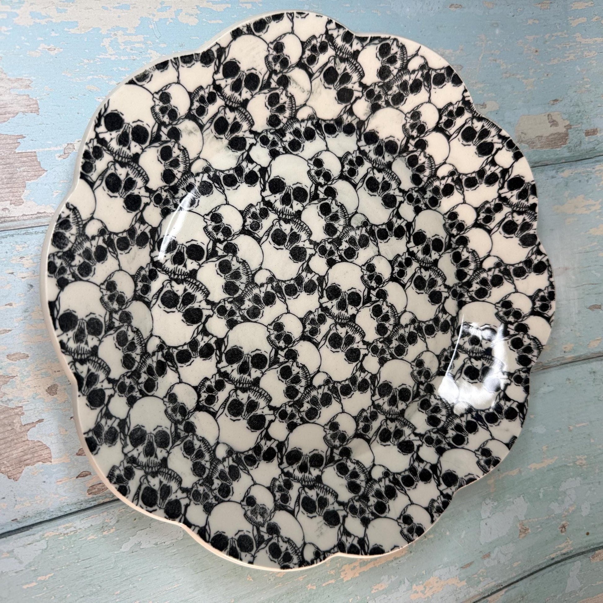 Large Black and White Skull Bowl - FJD Ceramics
