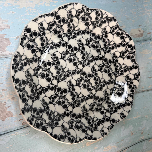 Large Black and White Skull Bowl - FJD Ceramics