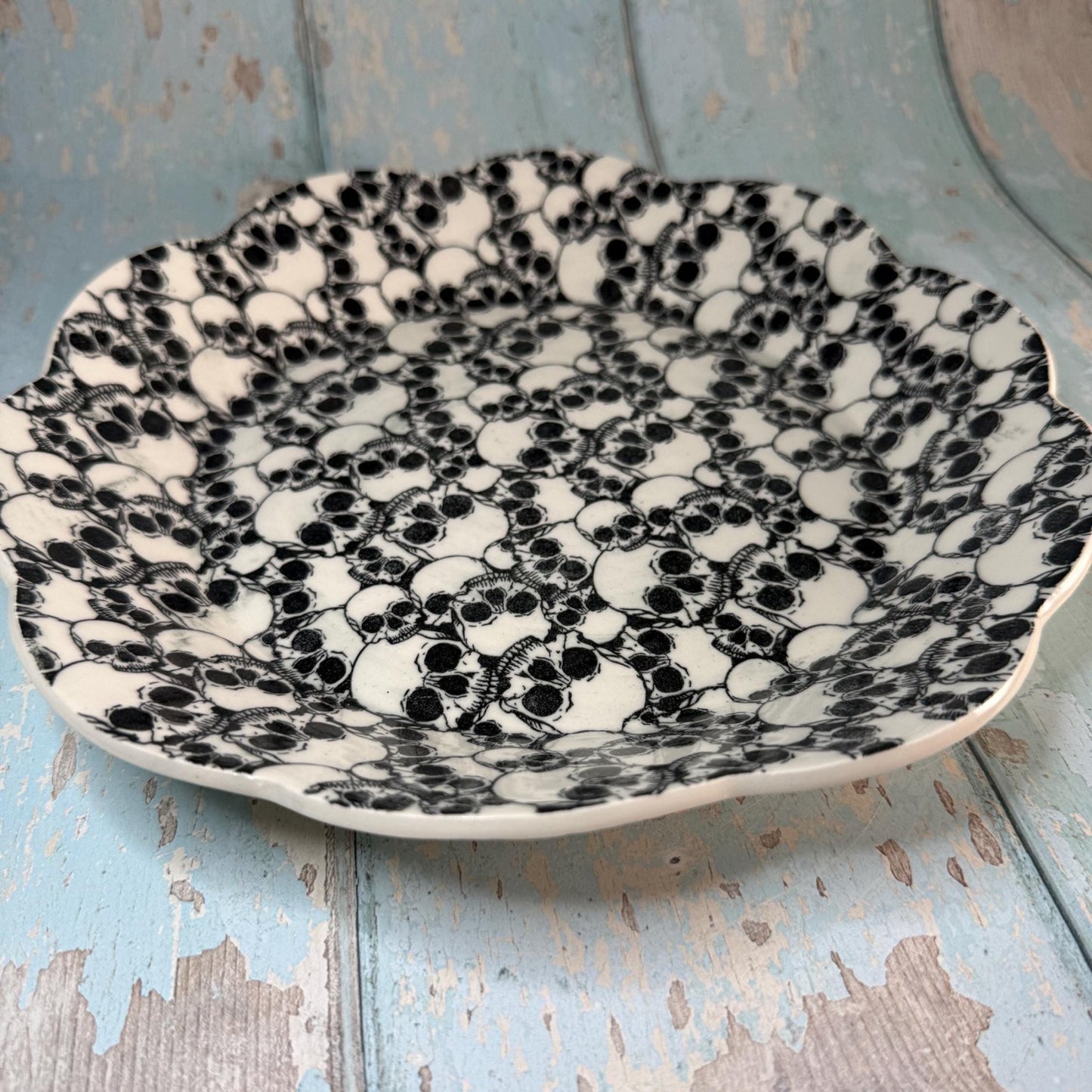 Large Black and White Skull Bowl - FJD Ceramics