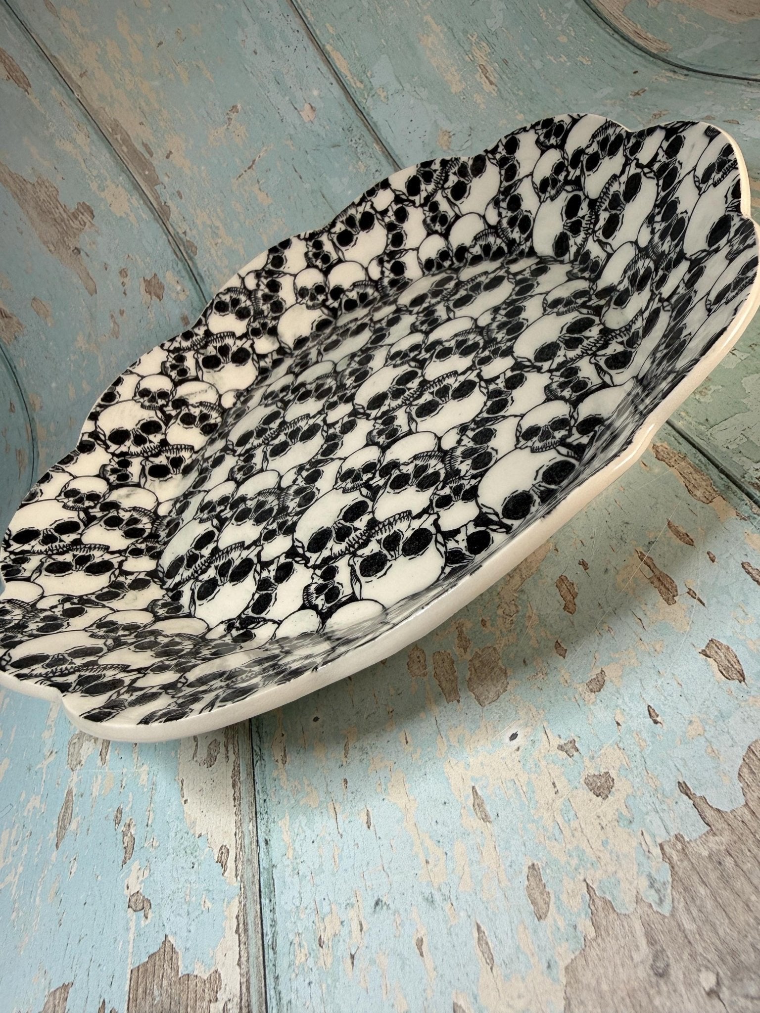 Large Black and White Skull Bowl - FJD Ceramics