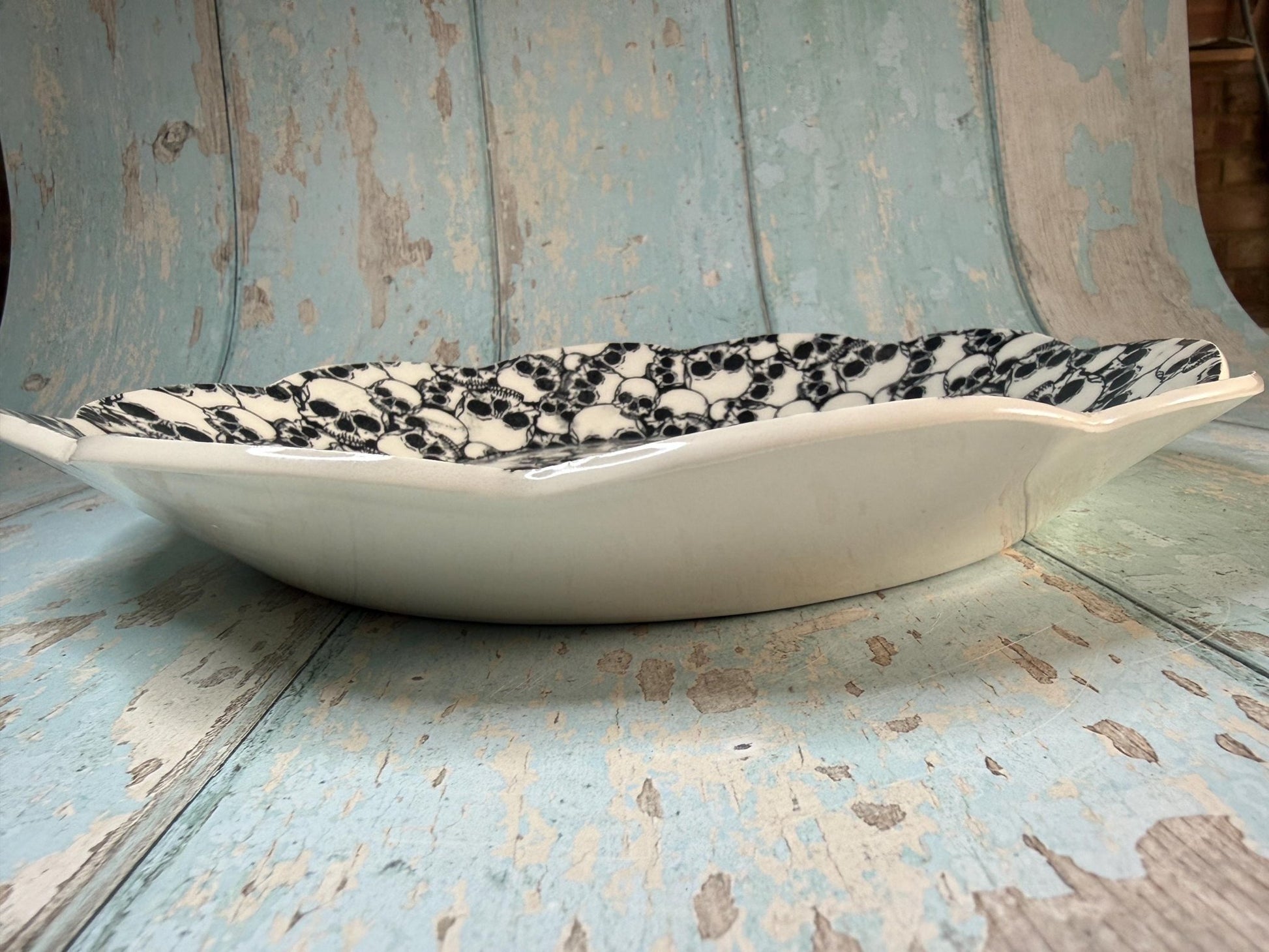 Large Black and White Skull Bowl - FJD Ceramics