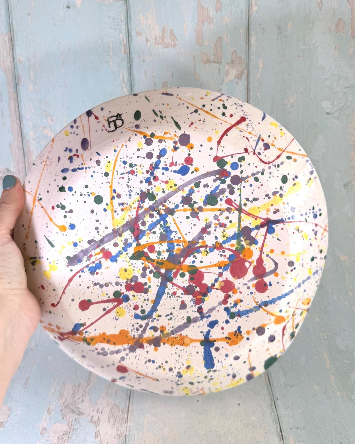 Large Ceramic Rainbow Splatter Bowl - FJD Ceramics