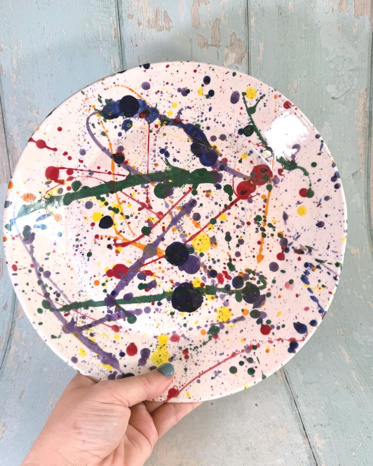 Large Ceramic Rainbow Splatter Bowl - FJD Ceramics