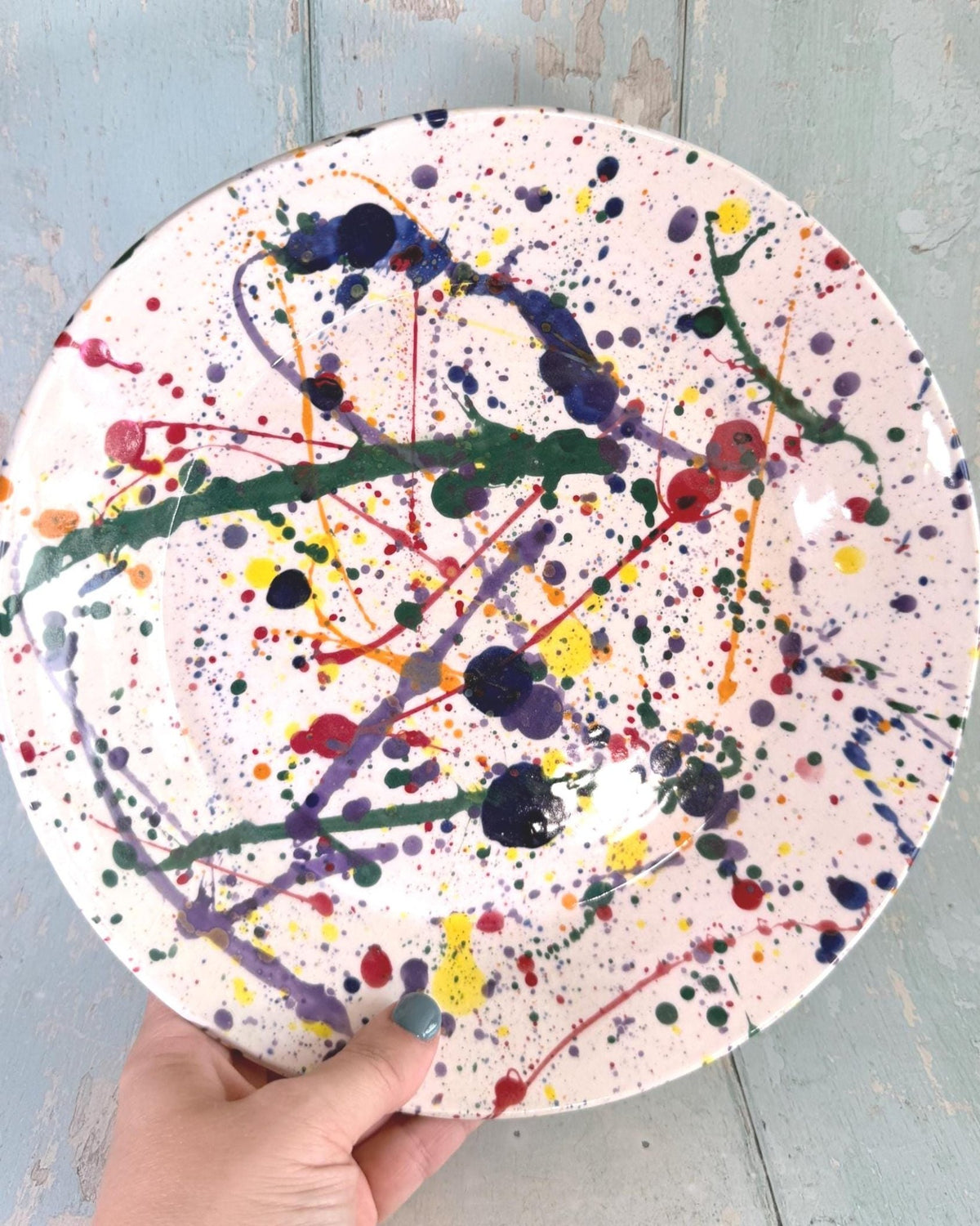 Large Ceramic Rainbow Splatter Bowl - FJD Ceramics