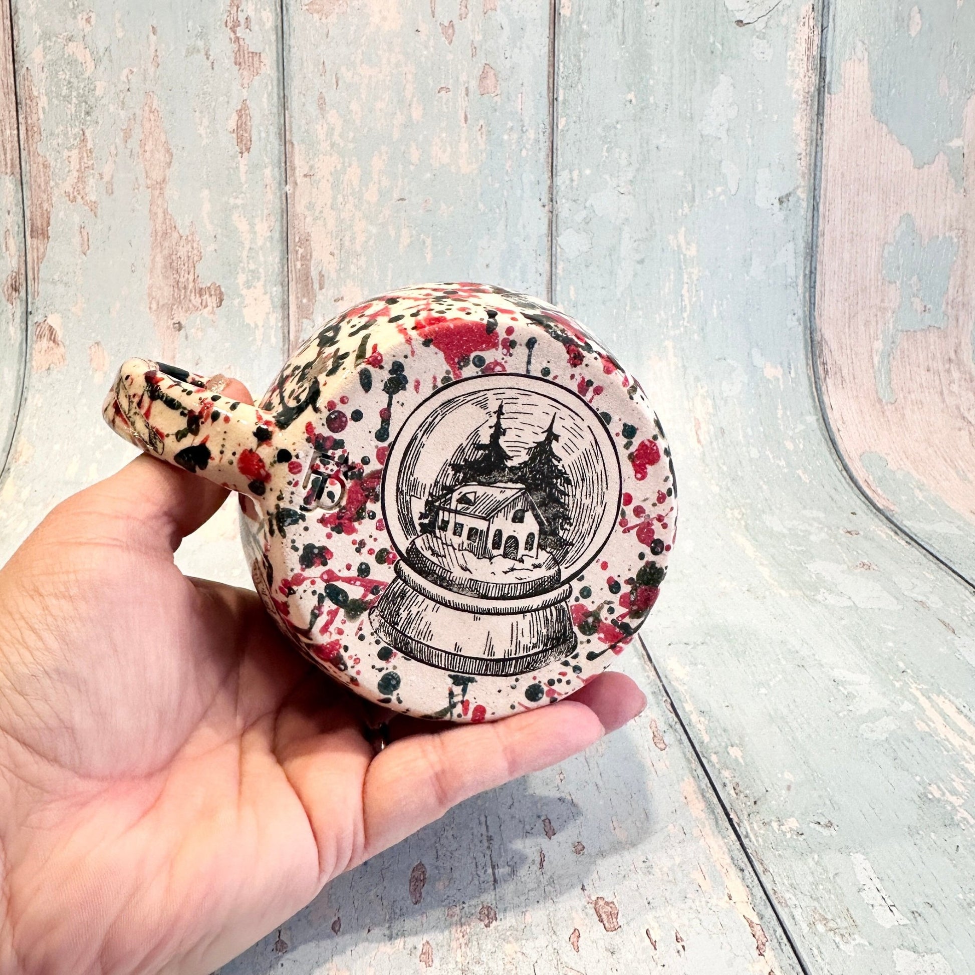 Large Christmas Mug, Handmade Ceramic Cup, Green Red Gold - FJD Ceramics