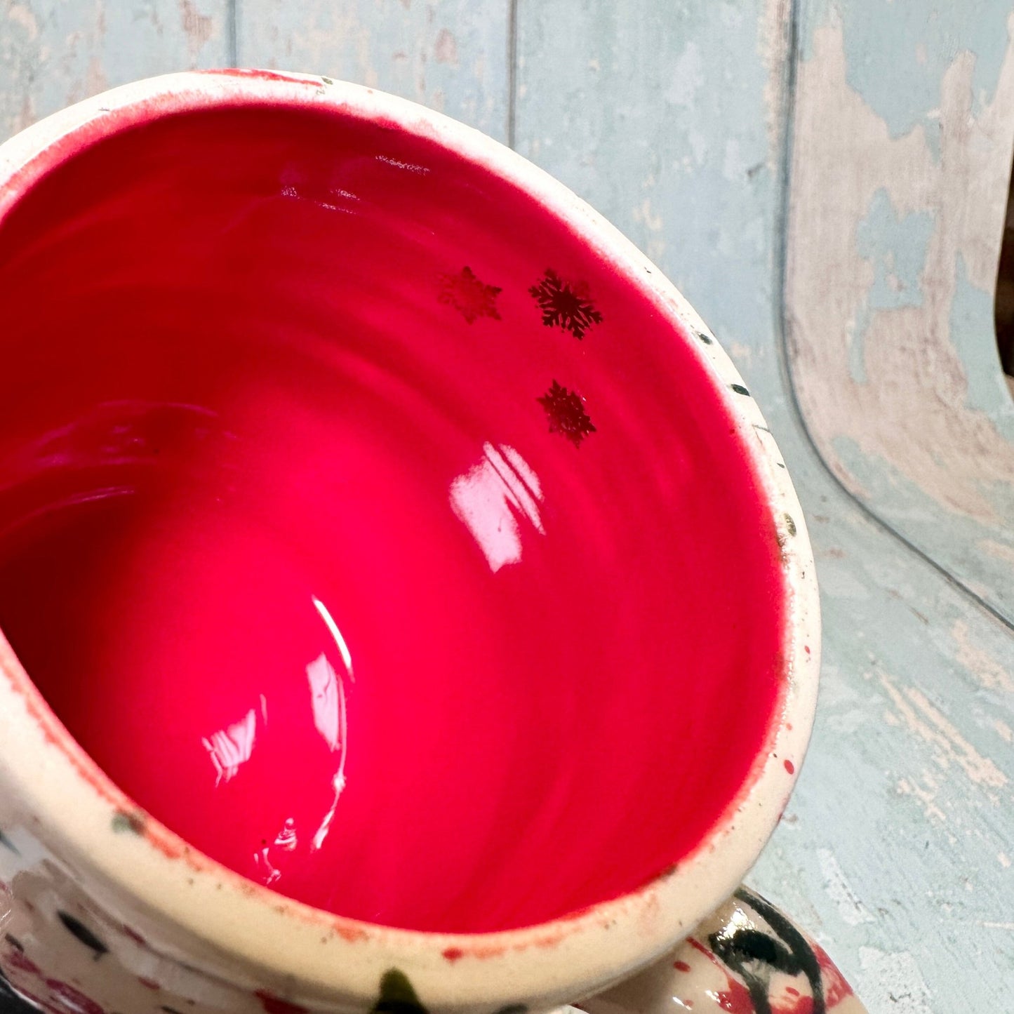 Large Christmas Mug, Handmade Ceramic Cup, Green Red Gold - FJD Ceramics
