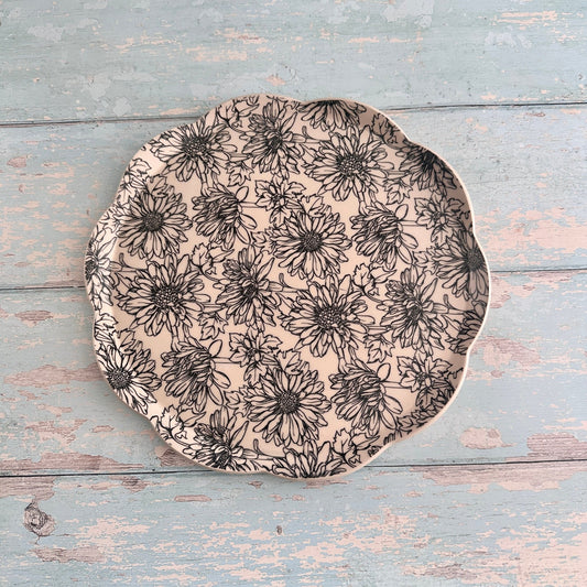 Large Daisy Plate, Floral Ceramic Platter - FJD Ceramics