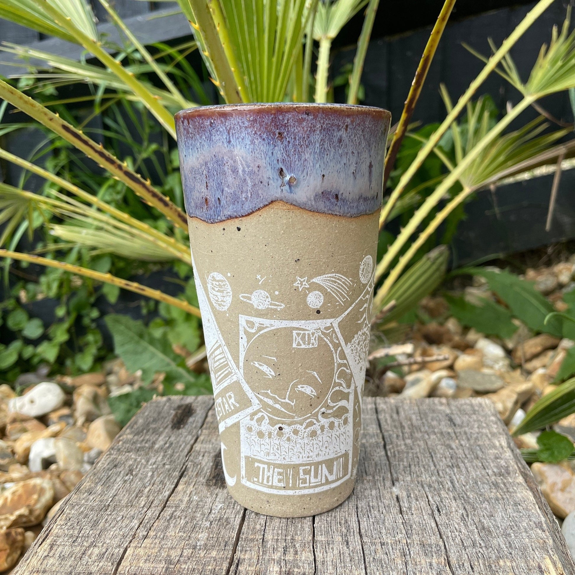 Large Purple Tarot Ceramic Tumbler, Whimsy Goth, Handmade Modern Cup - FJD Ceramics