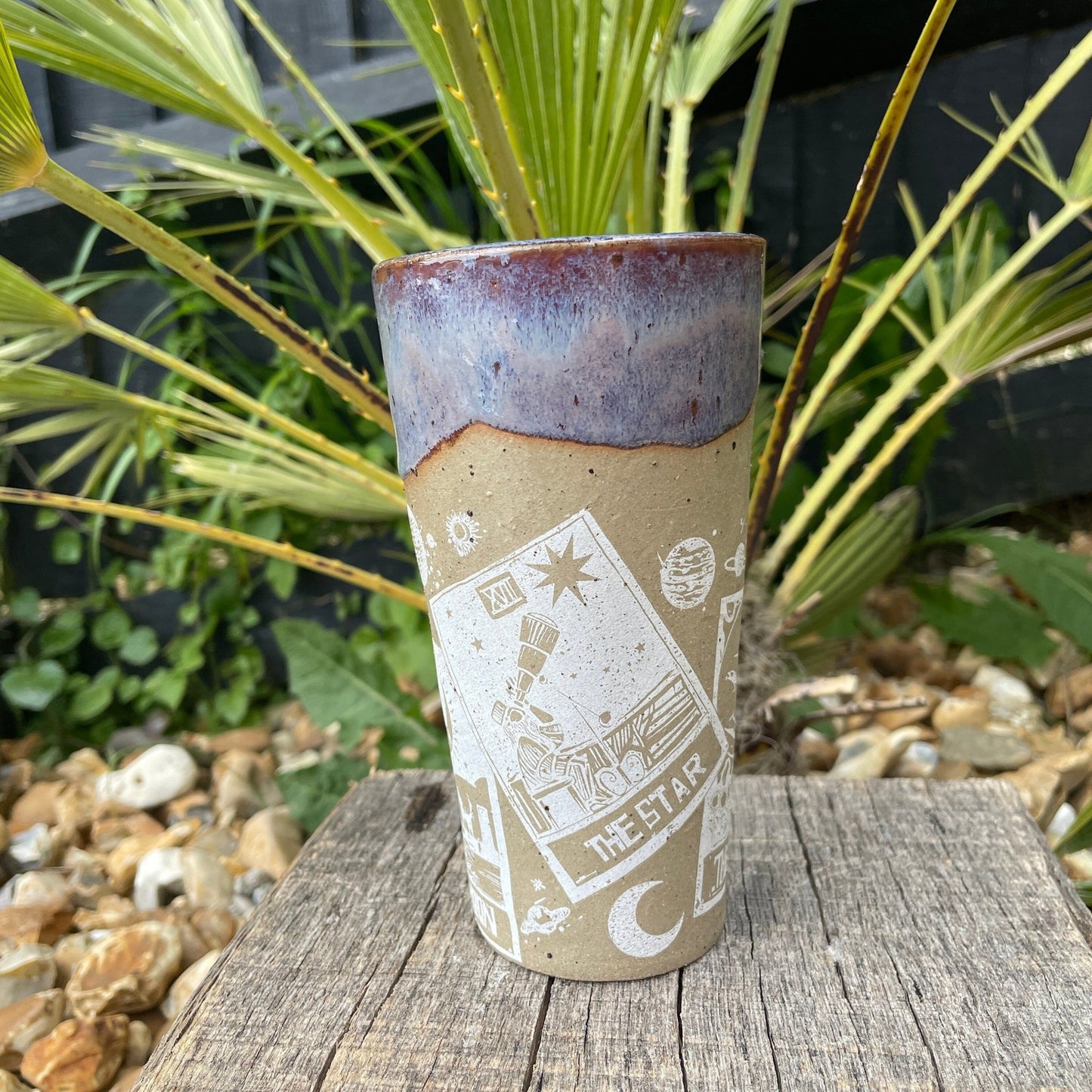 Large Purple Tarot Ceramic Tumbler, Whimsy Goth, Handmade Modern Cup - FJD Ceramics