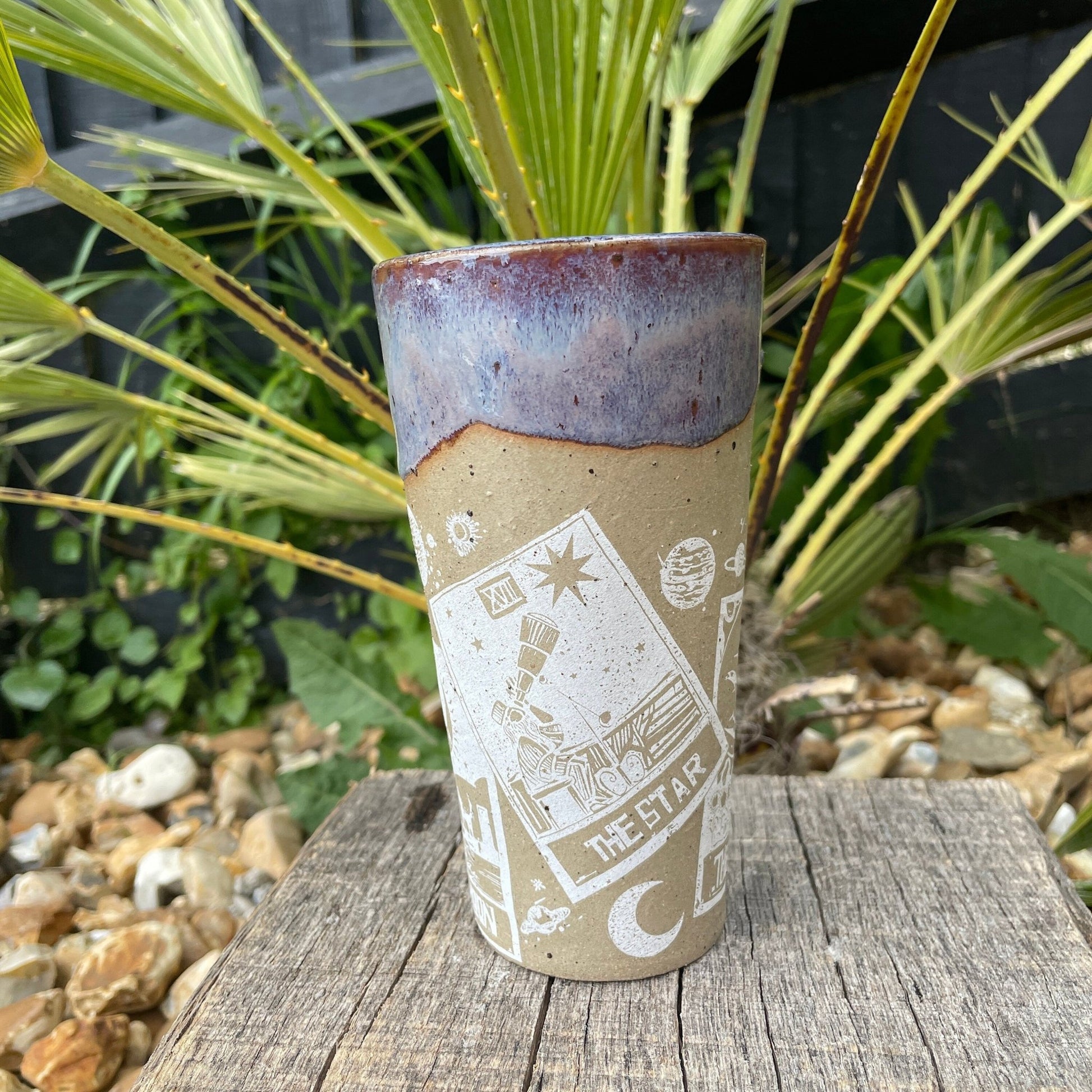 Large Purple Tarot Ceramic Tumbler, Whimsy Goth, Handmade Modern Cup - FJD Ceramics