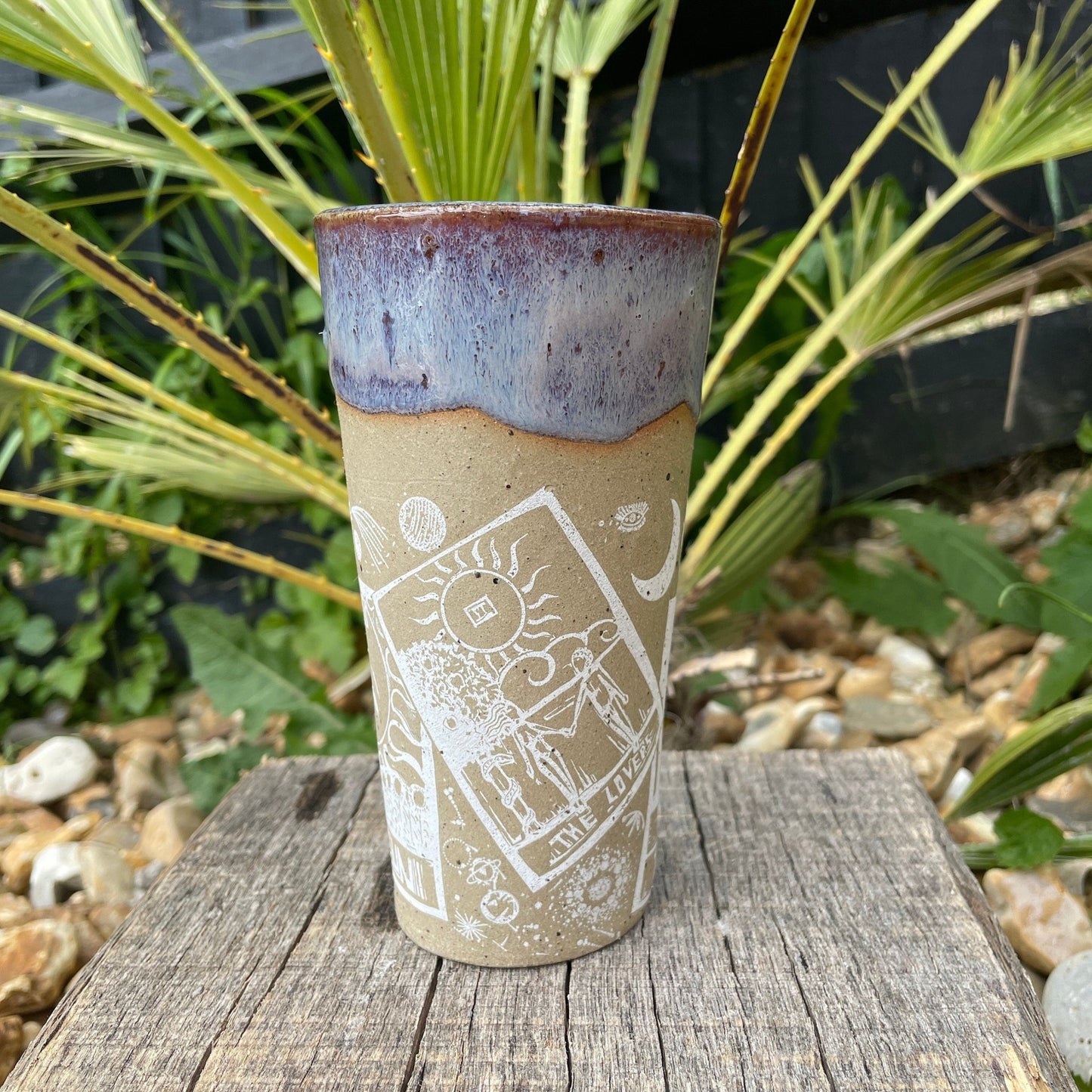 Large Purple Tarot Ceramic Tumbler, Whimsy Goth, Handmade Modern Cup - FJD Ceramics