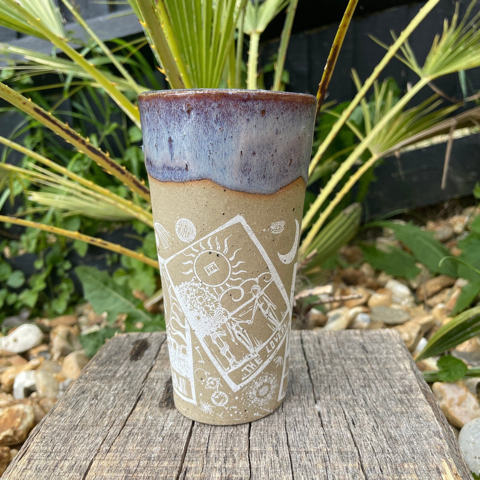Large Purple Tarot Ceramic Tumbler, Whimsy Goth, Handmade Modern Cup - FJD Ceramics