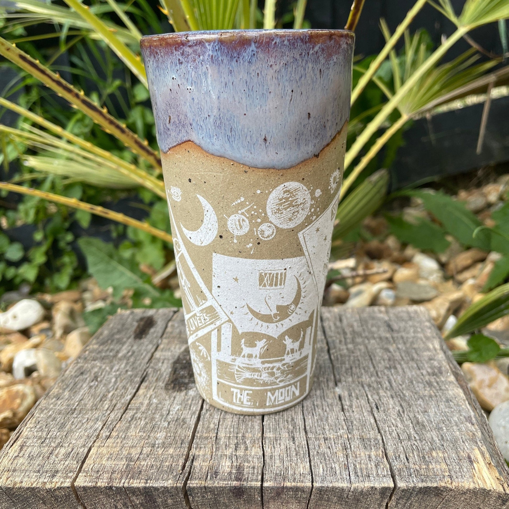 Large Purple Tarot Ceramic Tumbler, Whimsy Goth, Handmade Modern Cup - FJD Ceramics