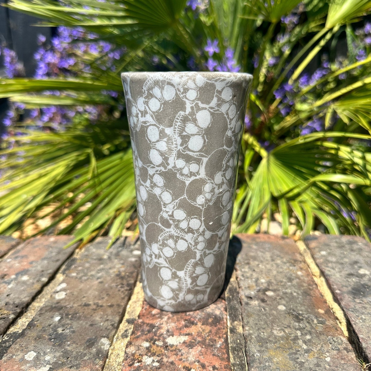 Large Skull Ceramic Tumbler, Whimsy Goth, Handmade Modern Cup - FJD Ceramics