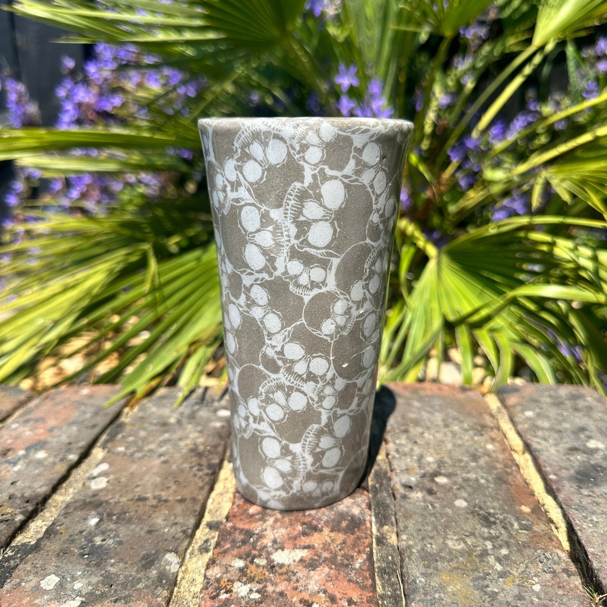 Large Skull Ceramic Tumbler, Whimsy Goth, Handmade Modern Cup - FJD Ceramics