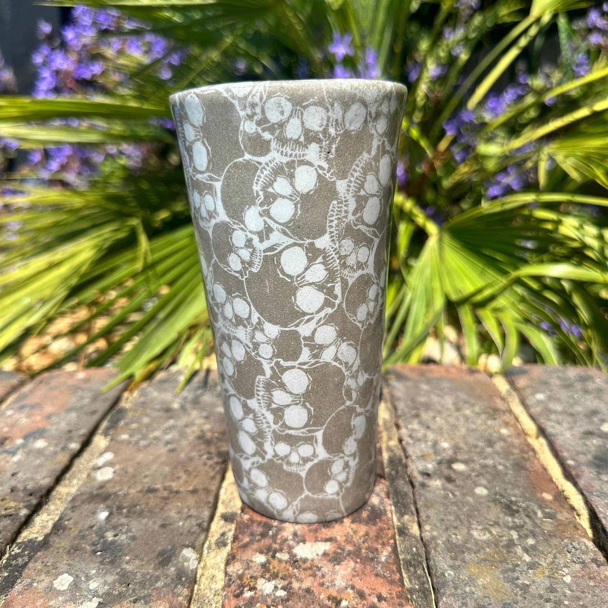 Large Skull Ceramic Tumbler, Whimsy Goth, Handmade Modern Cup - FJD Ceramics