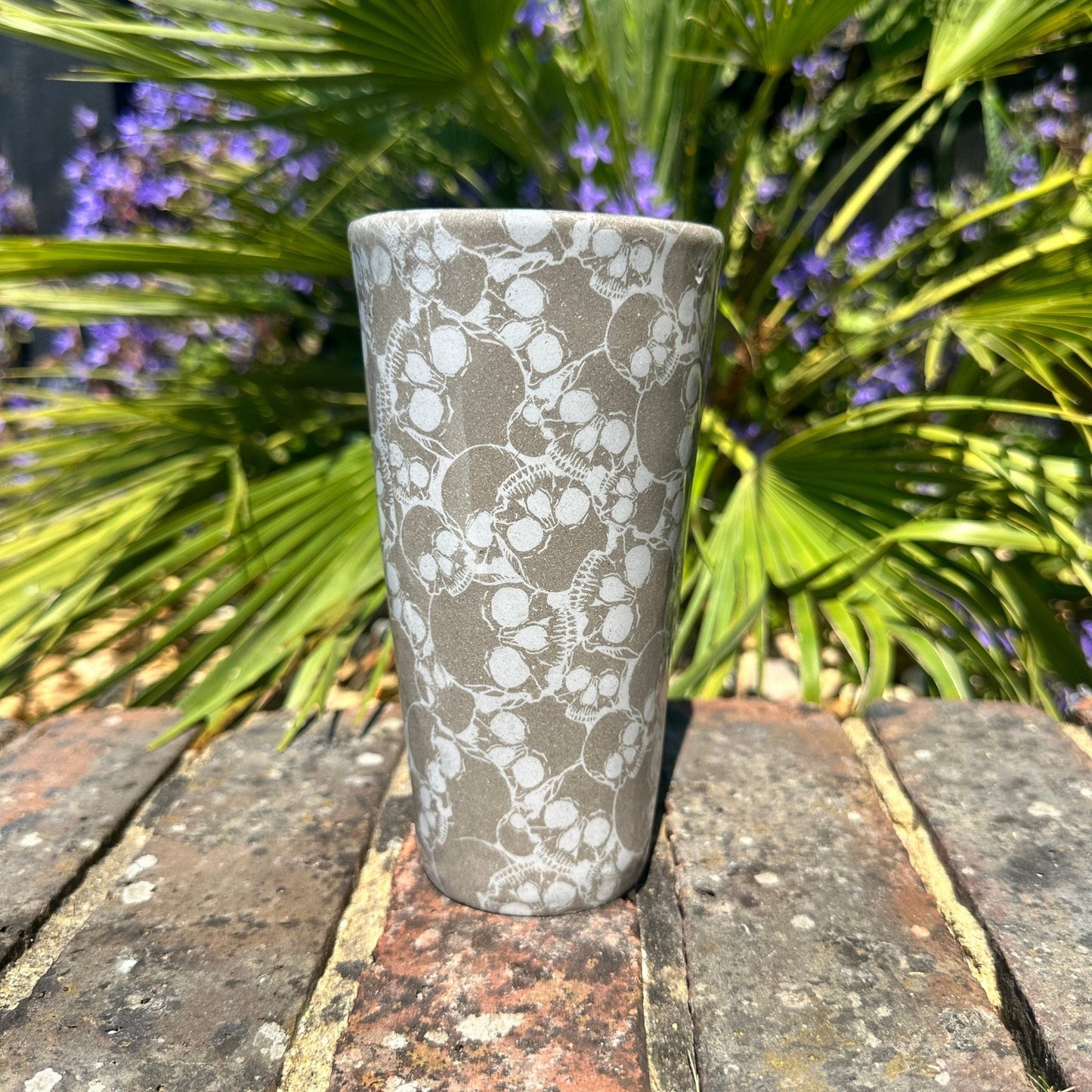Large Skull Ceramic Tumbler, Whimsy Goth, Handmade Modern Cup - FJD Ceramics