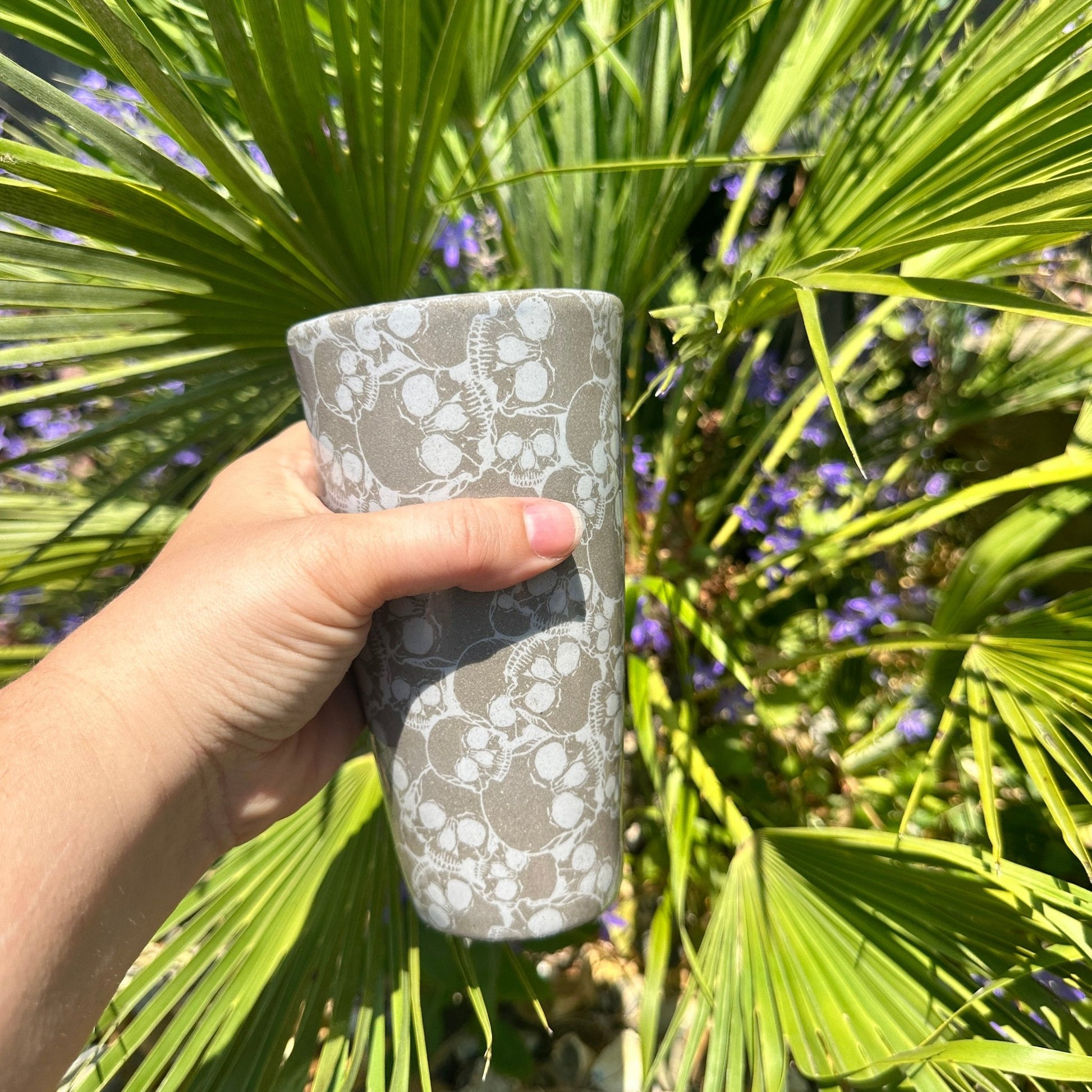 Large Skull Ceramic Tumbler, Whimsy Goth, Handmade Modern Cup - FJD Ceramics