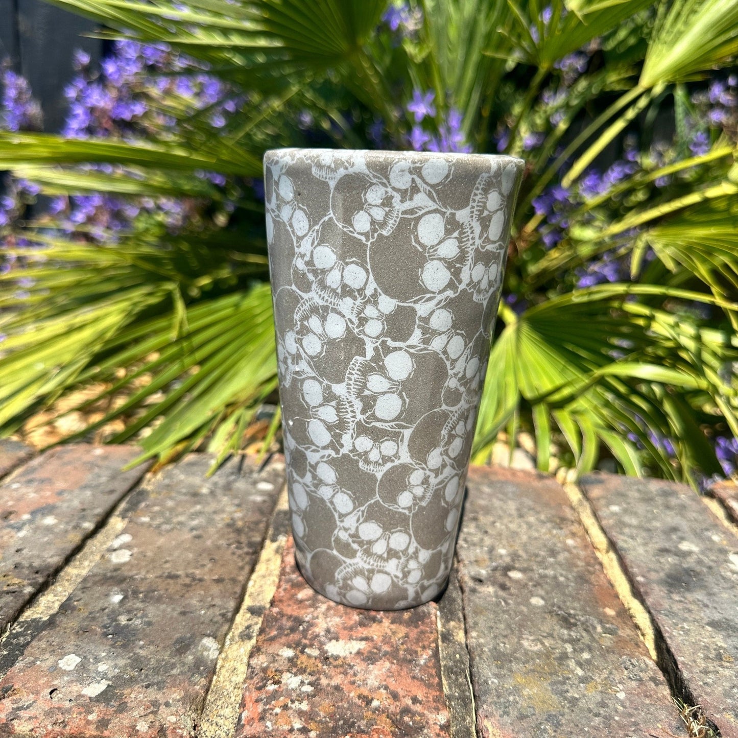 Large Skull Ceramic Tumbler, Whimsy Goth, Handmade Modern Cup - FJD Ceramics