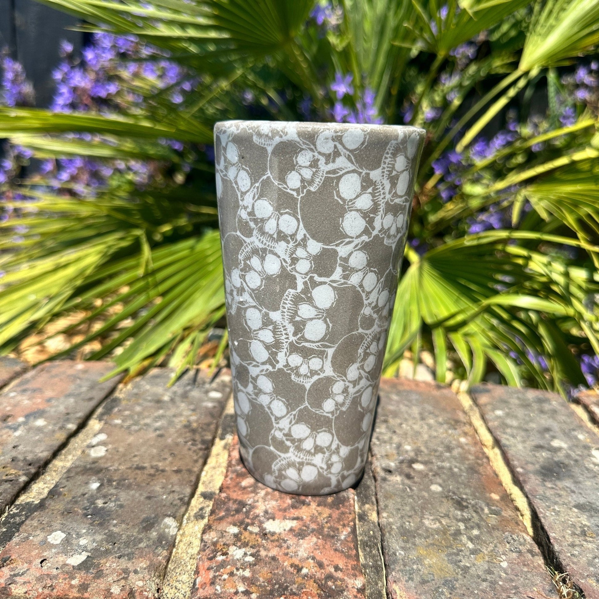Large Skull Ceramic Tumbler, Whimsy Goth, Handmade Modern Cup - FJD Ceramics