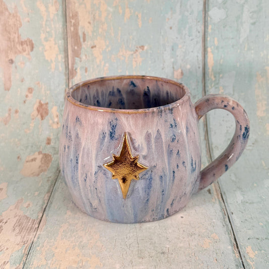 Lavender and Gold Northern Star Mug, Handmade Ceramic Mug - FJD Ceramics